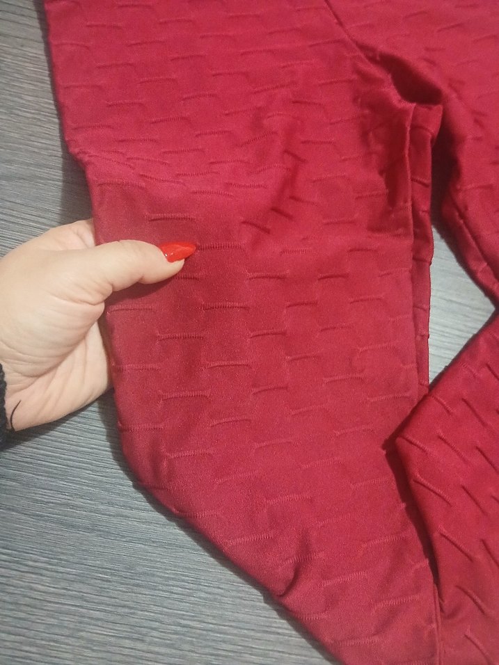 Bordo Pliseli Spor Kadın Tayt - Görsel 2