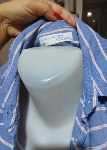 Mudo Çizgili Mavi Uzun Kollu Denim Gömlek - Görsel 2