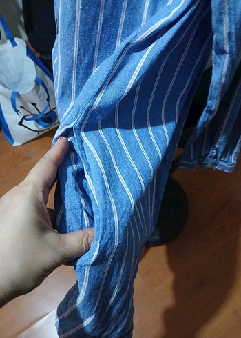 Mudo Çizgili Mavi Uzun Kollu Denim Gömlek - Görsel 5