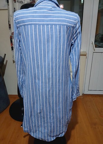 Mudo Çizgili Mavi Uzun Kollu Denim Gömlek - Görsel 4