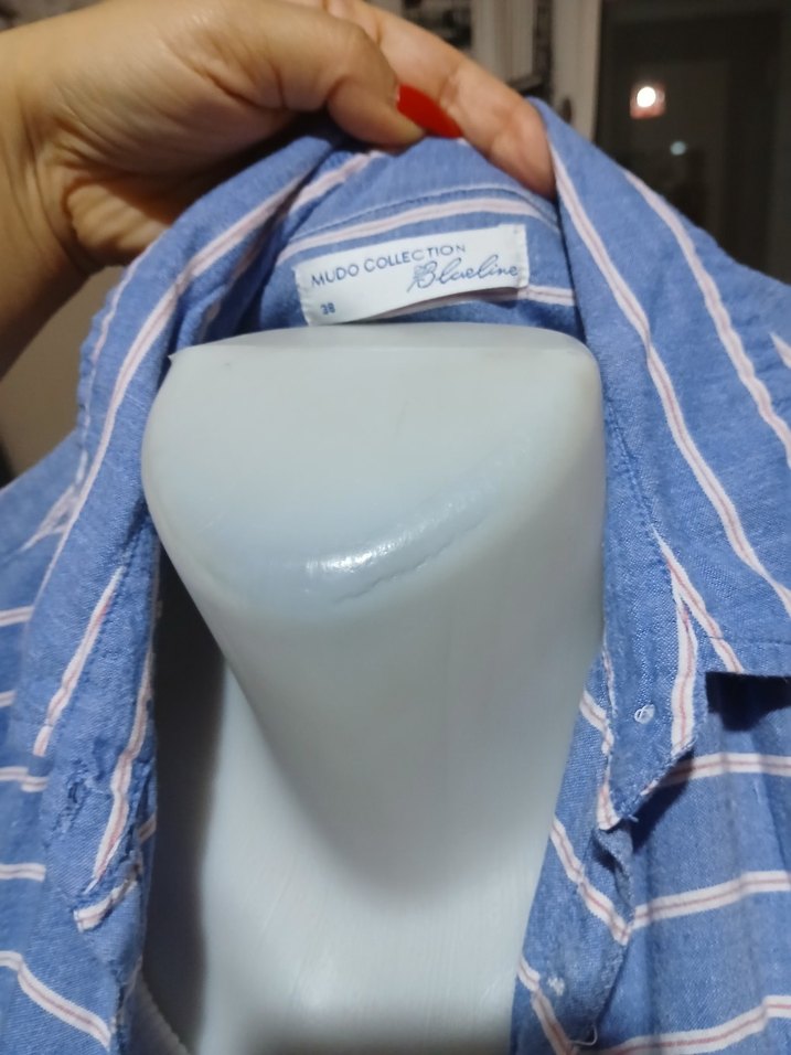 Mudo Çizgili Mavi Uzun Kollu Denim Gömlek - Görsel 2