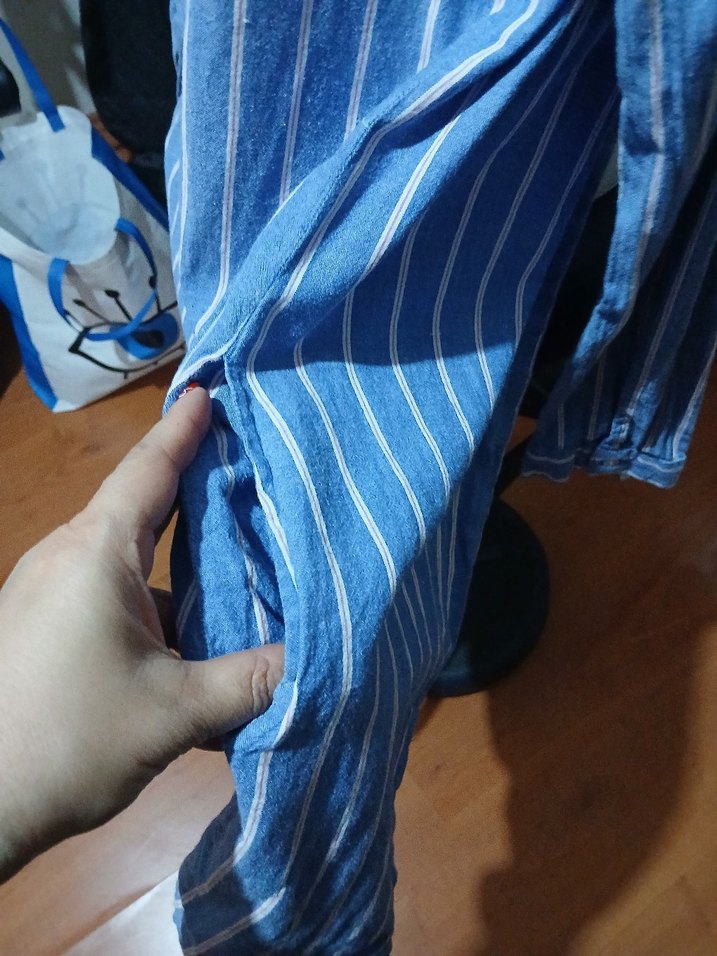 Mudo Çizgili Mavi Uzun Kollu Denim Gömlek - Görsel 5