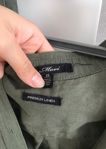 Düğmeli, Yeşil, Normal Boy Kadın Keten Gömlek