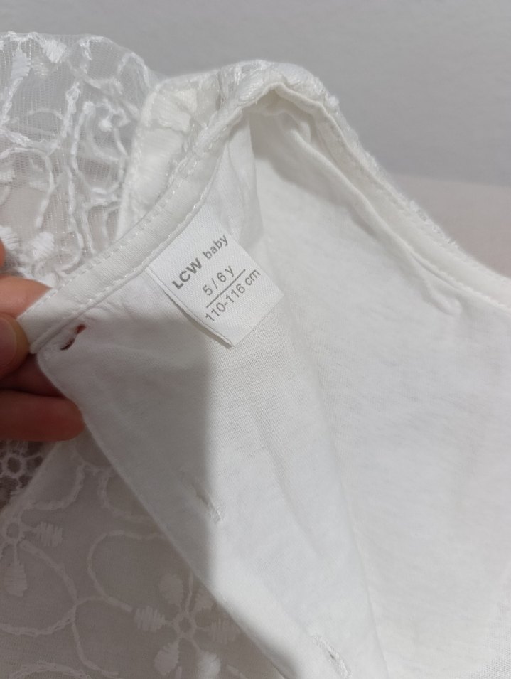 Kız Çocuk Beyaz Nakışlı Dantel Elbise - Görsel 4