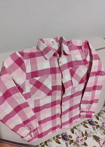 Kız Çocuk Pembe Kareli Pamuklu Gömlek - Görsel 2