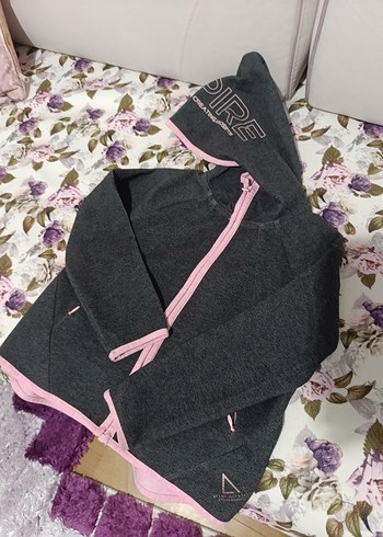 Kız Çocuk Gri Kapüşonlu Fermuarlı Sweatshirt - Görsel 2