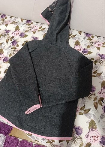 Kız Çocuk Gri Kapüşonlu Fermuarlı Sweatshirt - Görsel 3