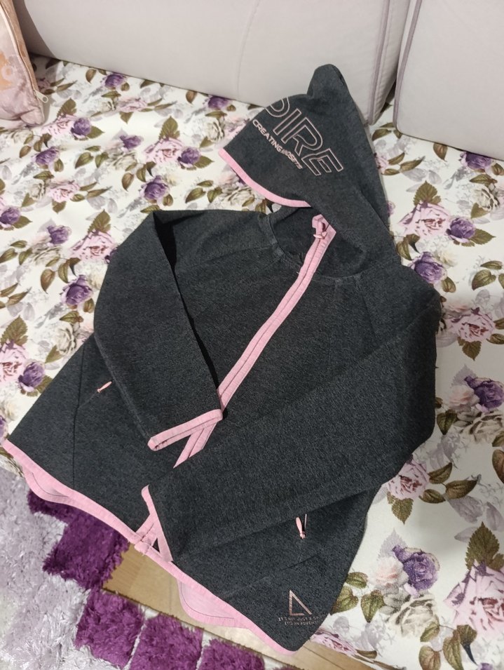 Kız Çocuk Gri Kapüşonlu Fermuarlı Sweatshirt - Görsel 2