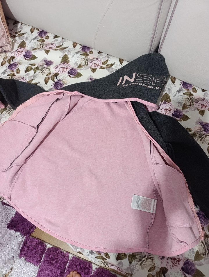 Kız Çocuk Gri Kapüşonlu Fermuarlı Sweatshirt - Görsel 4