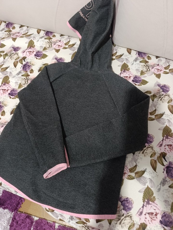 Kız Çocuk Gri Kapüşonlu Fermuarlı Sweatshirt - Görsel 3