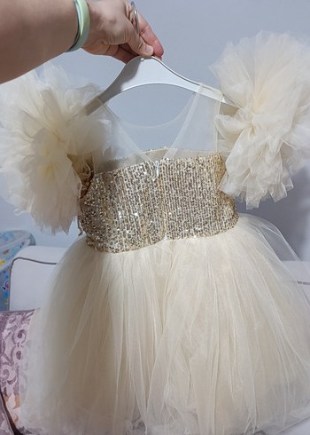 Kız Çocuk Beyaz Tül Fırfırlı Abiye Elbise - Görsel 3