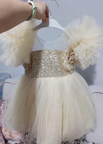 Kız Çocuk Beyaz Tül Fırfırlı Abiye Elbise - Görsel 2