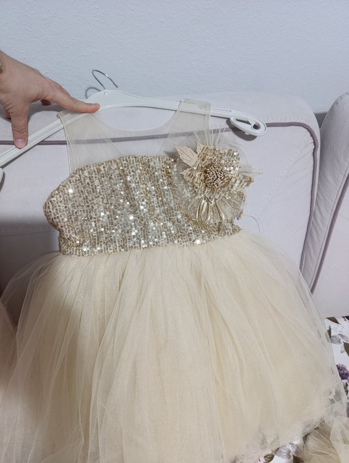 Kız Çocuk Beyaz Tül Fırfırlı Abiye Elbise - Görsel 4