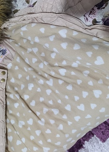 Kürklü Kapüşonlu Uzun Bej kız çocuk Kışlık Mont - Görsel 5