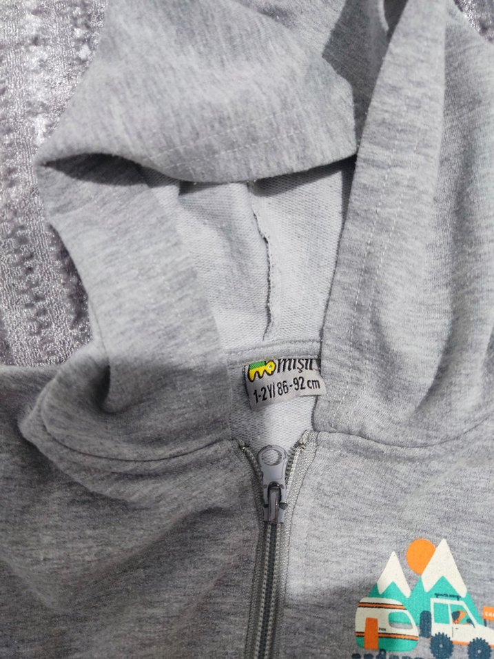 Kapüşonlu Fermuarlı Gri Erkek Çocuk Sweatshirt - Görsel 2