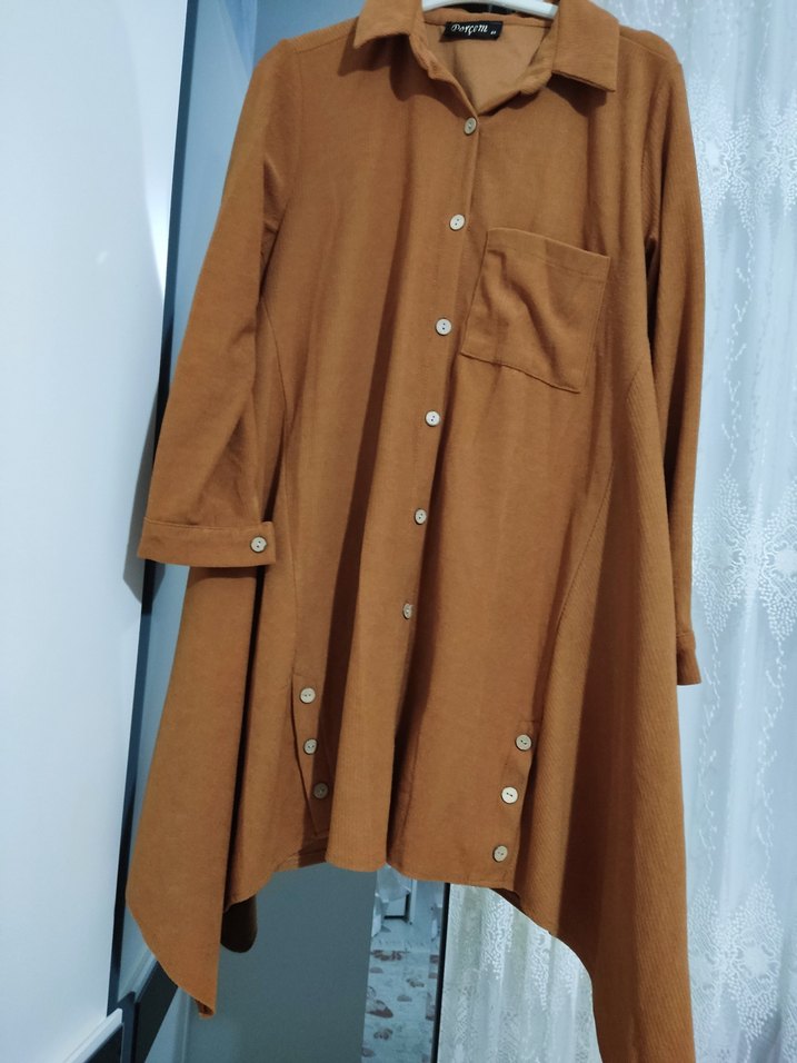 Düğmeli Uzun Kadife Kadın Tunik - Görsel 2