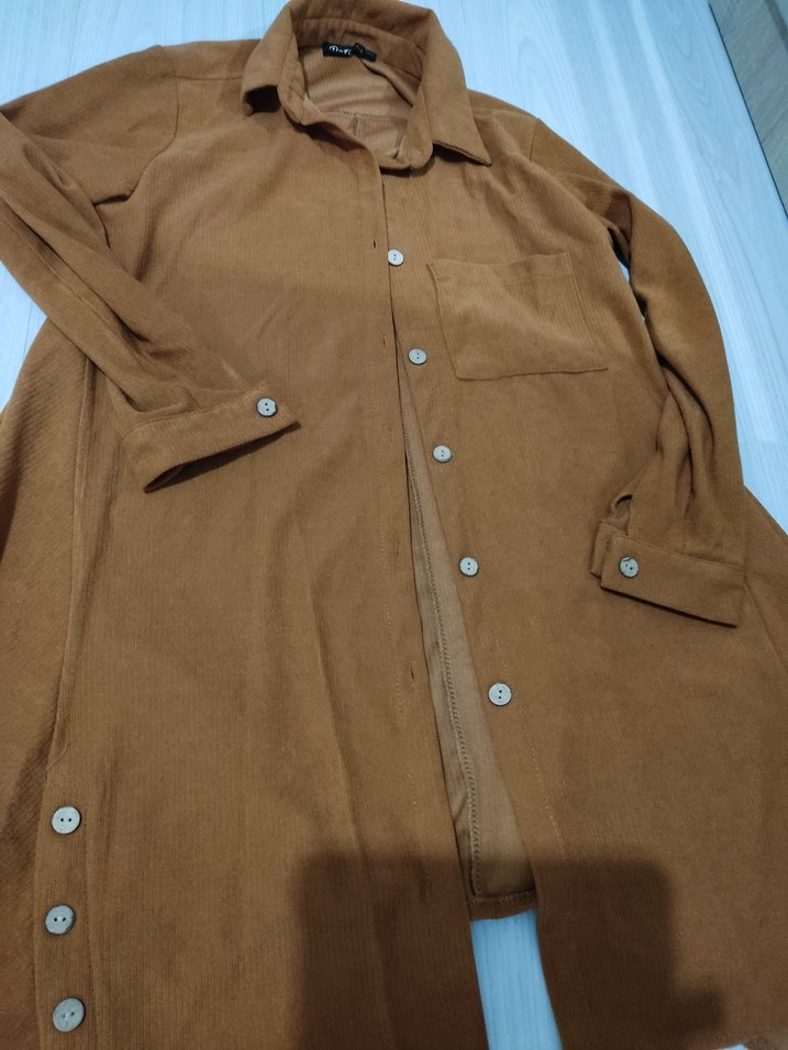 Düğmeli Uzun Kadife Kadın Tunik - Görsel 4