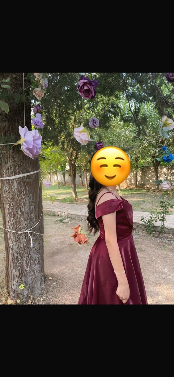 Bordo V Yaka Uzun Drapeli Kadın Elbise - Görsel 3