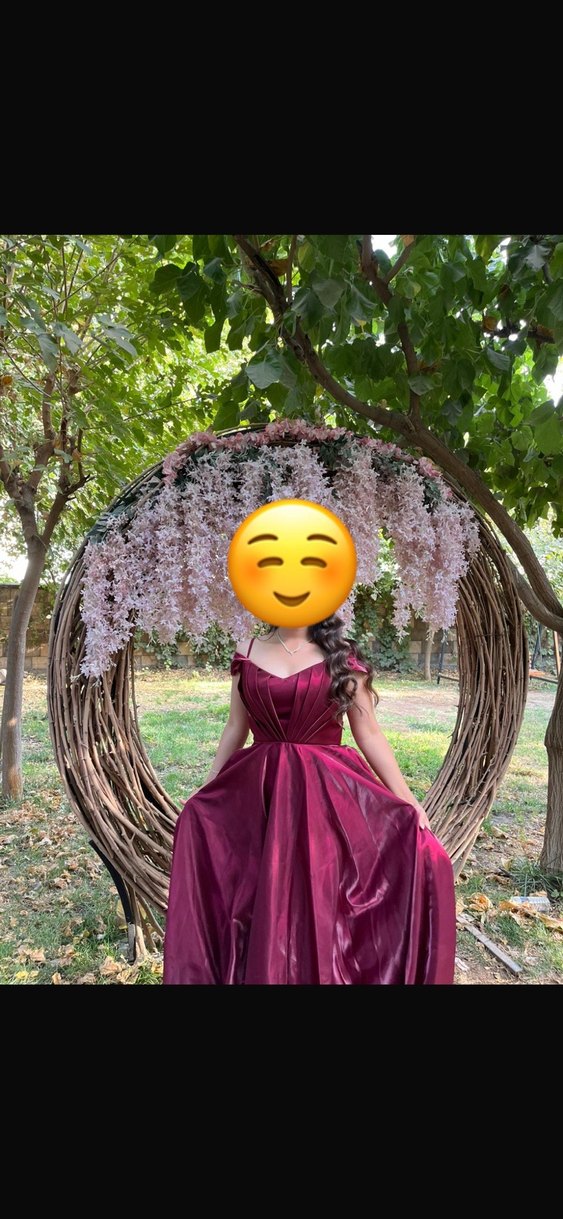 Bordo V Yaka Uzun Drapeli Kadın Elbise - Görsel 2