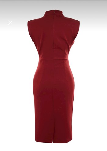 Bordo Drapeli Yüksek Yakalı Midi Kadın Elbise - Görsel 2