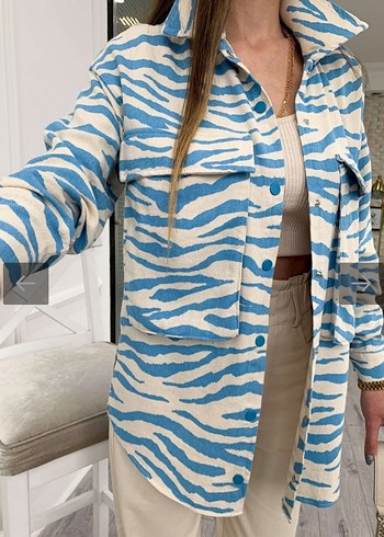 Quzu MAVİ ZEBRA DESENLİ KADIN CEKET GÖMLEK