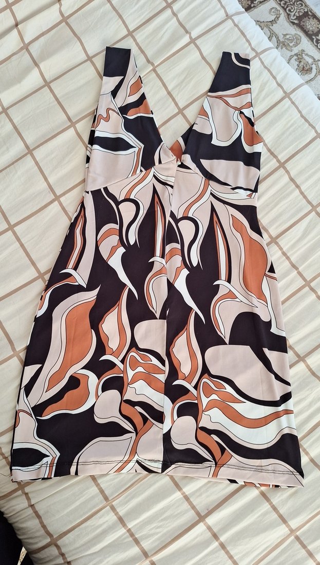 Desenli Drapeli V Yaka Hamile Midi Elbise - Görsel 3