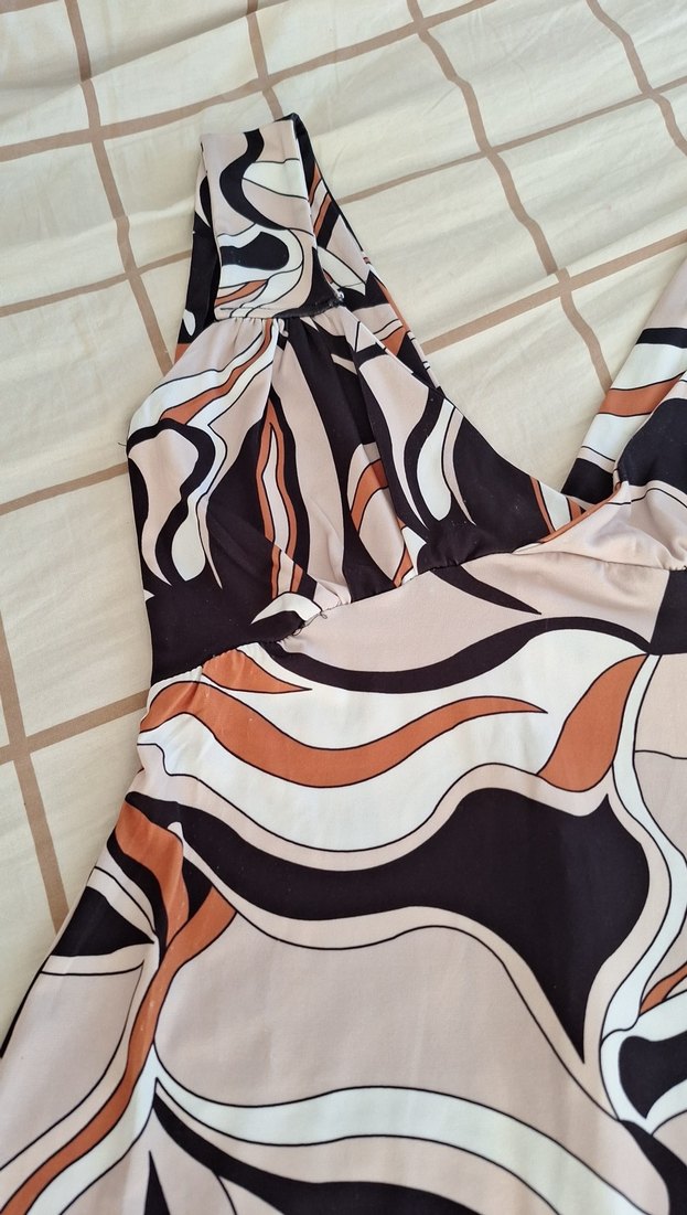 Desenli Drapeli V Yaka Hamile Midi Elbise - Görsel 2