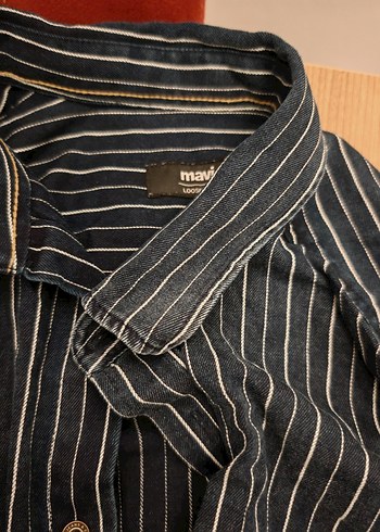 Erkek Çizgili Lacivert Denim Gömlek Mavi marka - Görsel 4