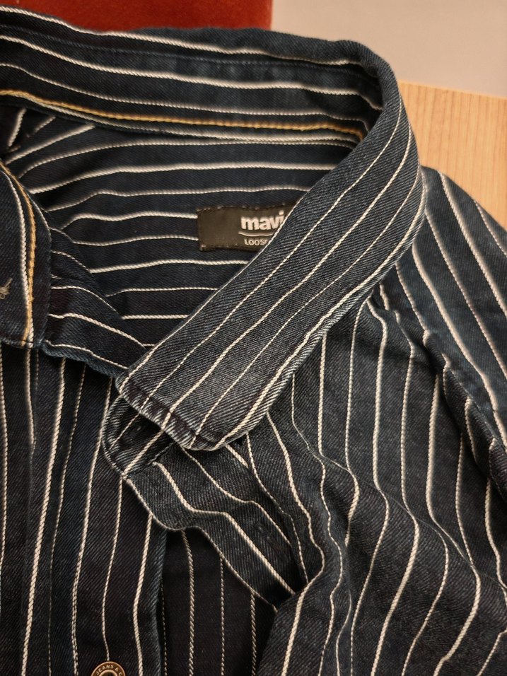 Erkek Çizgili Lacivert Denim Gömlek Mavi marka - Görsel 4