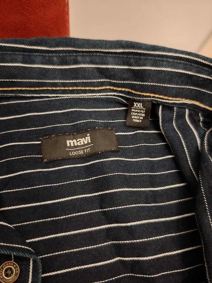 Erkek Çizgili Lacivert Denim Gömlek Mavi marka - Görsel 3