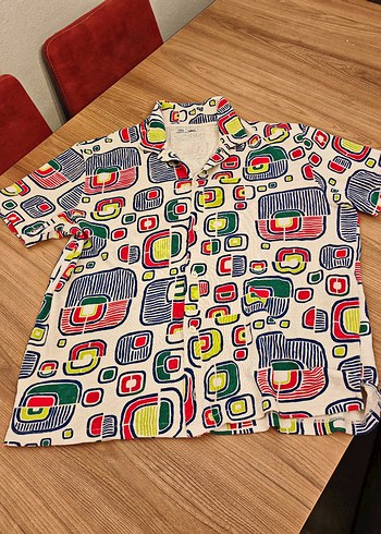 Zara Xl Erkek Retro Geometrik Desenli Kisa Kollu Gomlek