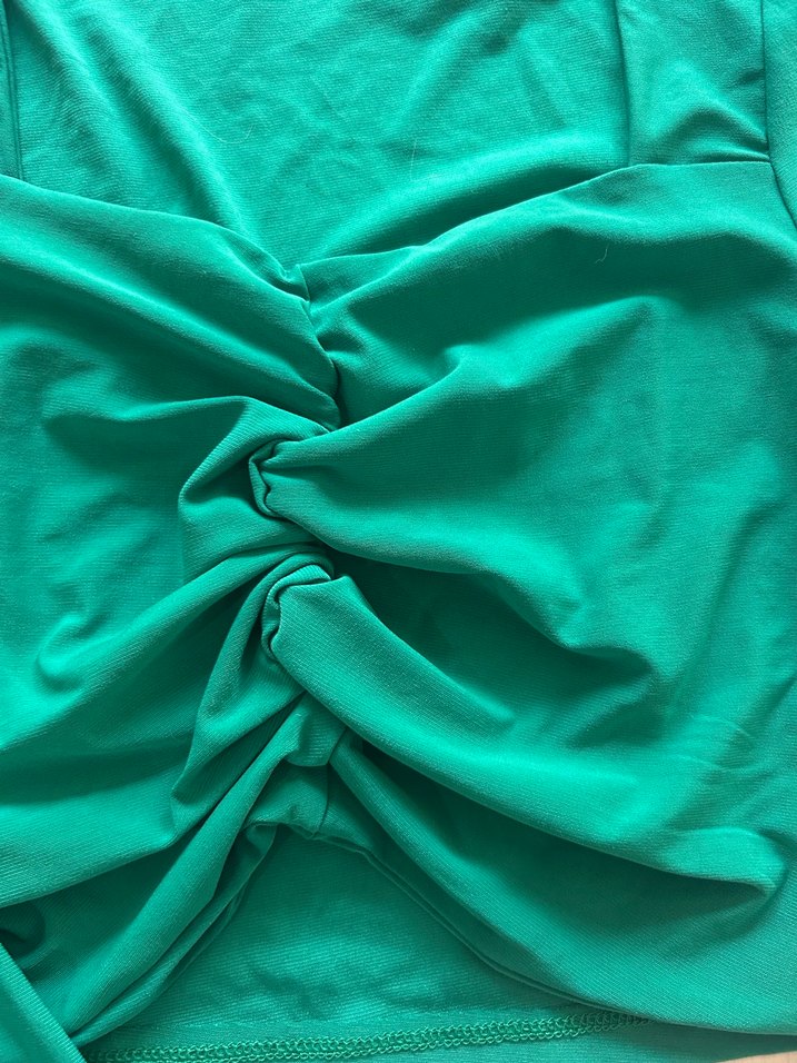 Uzun Kollu V Yaka Drapeli Yeşil Bluz - Görsel 3