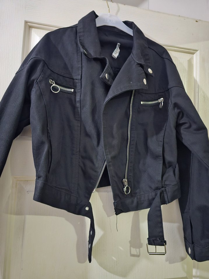 Kemerli Siyah Kadın Denim Ceket - Görsel 2