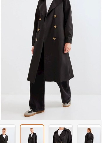 Siyah Kuşaklı Uzun Kadın Trençkot - Görsel 2