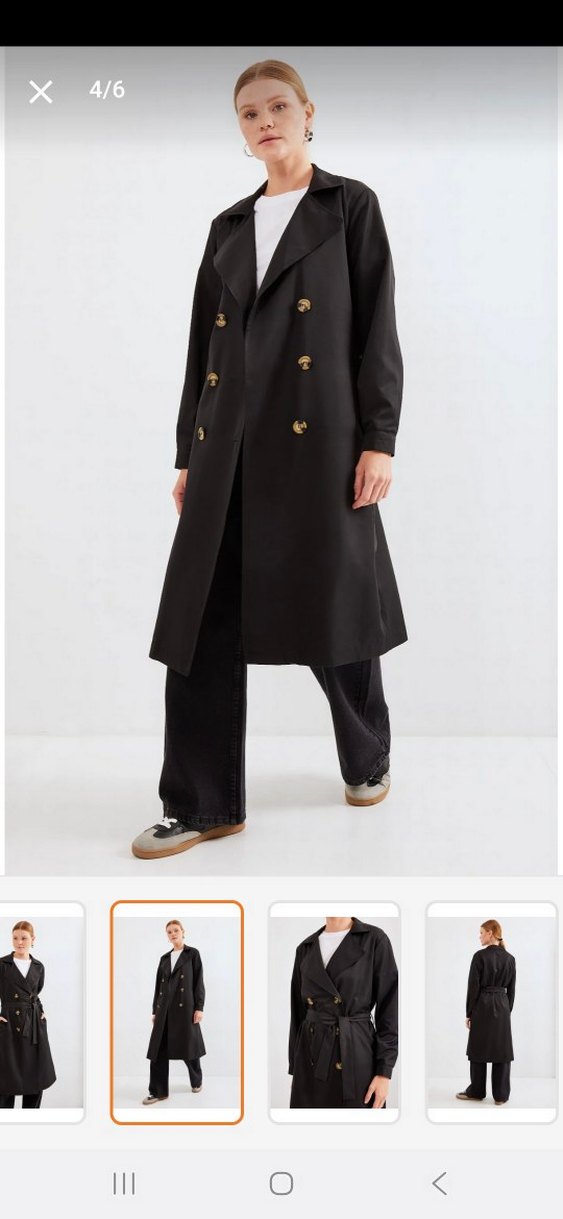 Siyah Kuşaklı Uzun Kadın Trençkot - Görsel 2