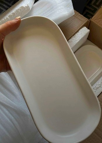 Keramika mat beyaz noyan kayık tabak - Görsel 3