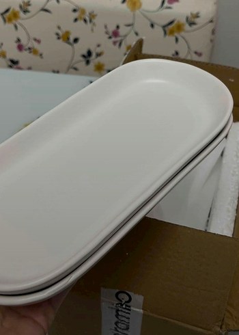 Keramika mat beyaz noyan kayık tabak - Görsel 2