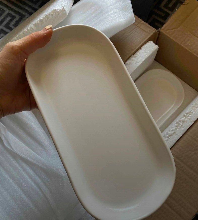 Keramika mat beyaz noyan kayık tabak - Görsel 3