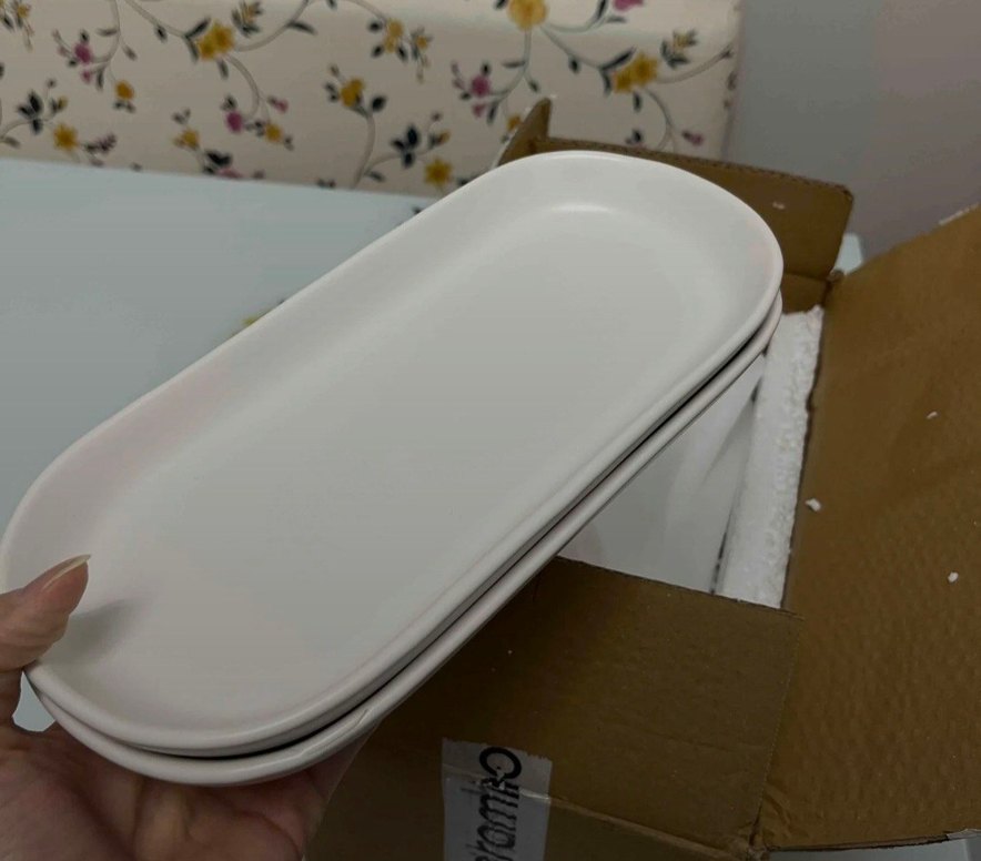 Keramika mat beyaz noyan kayık tabak - Görsel 2