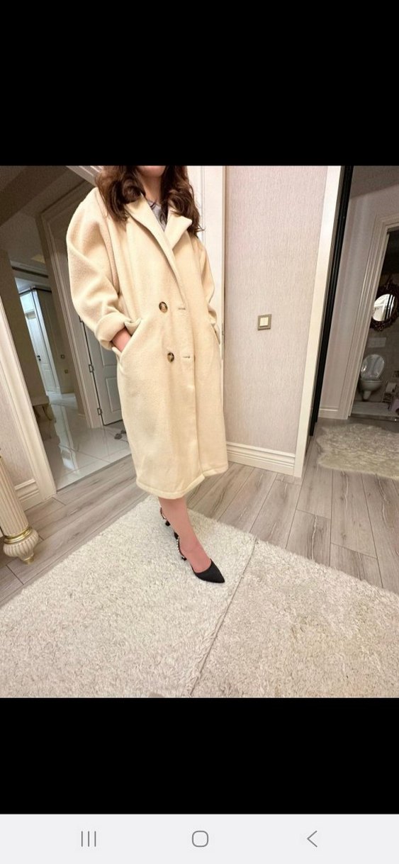 Bej Düğmeli Kadın Kaban - Görsel 4