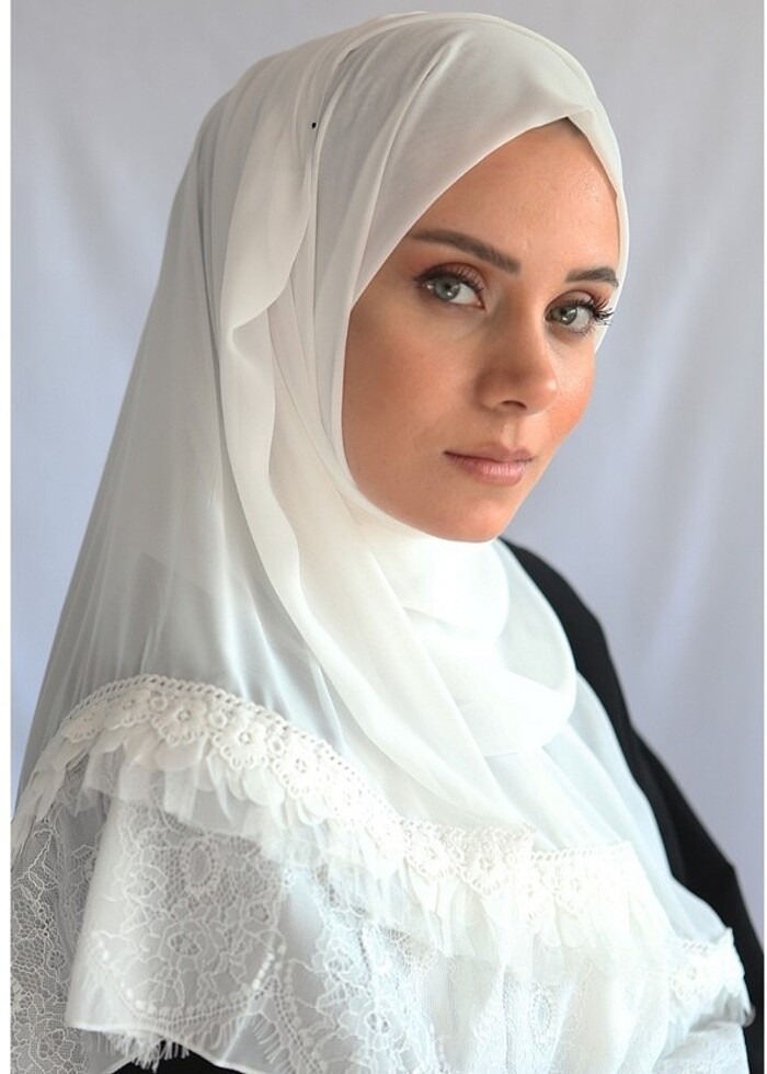 Beyaz şifon şal  - Görsel 2