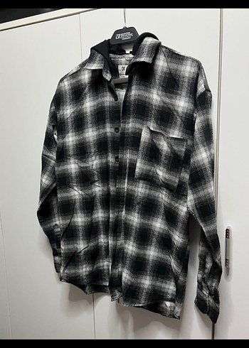 Defacto kapüşonlu Gri Ekose Uzun Kollu Gömlek - Görsel 3