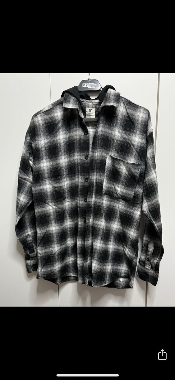 Defacto kapüşonlu Gri Ekose Uzun Kollu Gömlek - Görsel 2