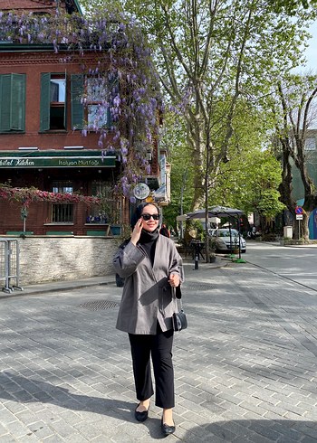 universal Beden Gri Midi Kadın Ceket Notch Yaka