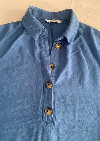 Düğmeli Mavi Tunik Midi Boy - Görsel 2