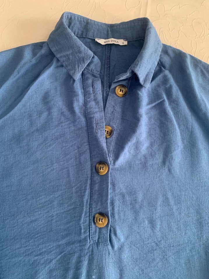 Düğmeli Mavi Tunik Midi Boy - Görsel 2