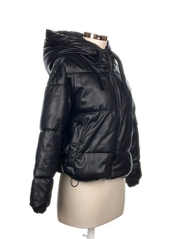 SATILDI!! Siyah Deri Kapüşonlu Fermuarlı Kadın Ceket - Görsel 2