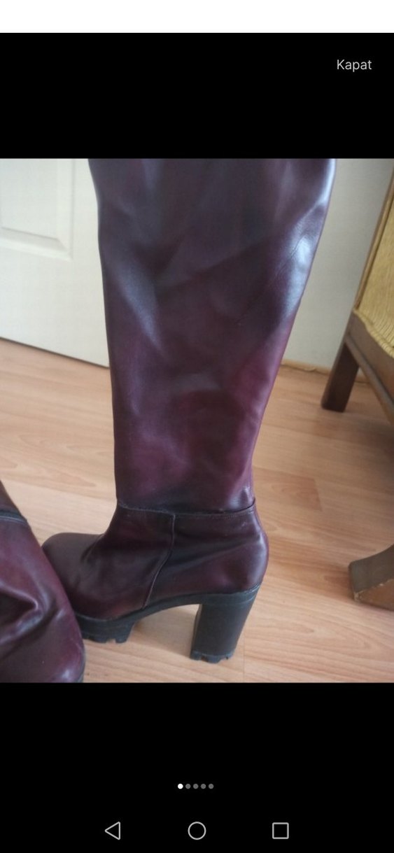 Bordo Deri Dizüstü Topuklu Kadın Çizme - Görsel 4
