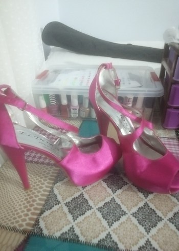 Pembe Yüksek Topuklu Kadın Abiye Ayakkabı - Görsel 9