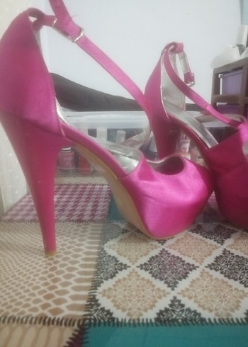 Pembe Parlak Yüksek Topuklu Kadın Abiye Ayakkabı - Görsel 5